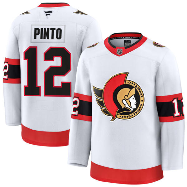 Mens Ottawa Senators #12 Shane Pinto Fanatics White Away Premium Jersey
